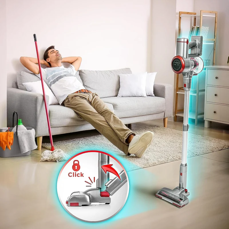 Duronic VC28 Aspirateur Balai sans Fil de 220W avec 2 Batteries au Lithium Rechargeable | Aspirateur léger autoportant pour Moquette et sols durs | Puissance d'aspiration réglable | Filtre HEPA