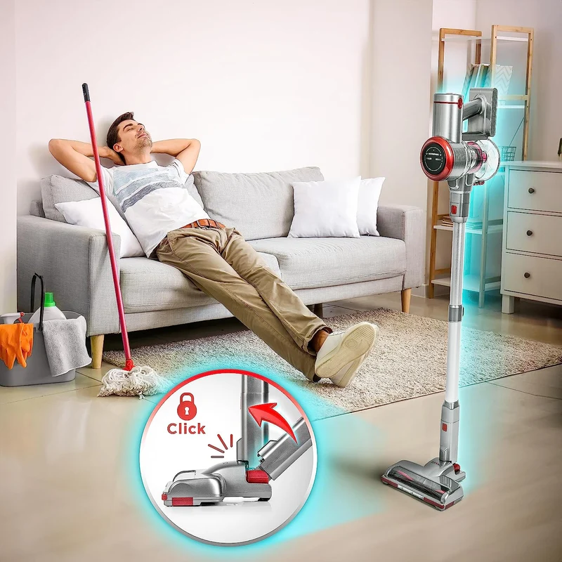 Duronic VC24 Aspirateur Balai sans Fil de 220W avec 1 Batterie au Lithium Rechargeable | Aspirateur léger autoportant pour Moquette et sols durs | Puissance d'aspiration réglable | Filtre HEPA