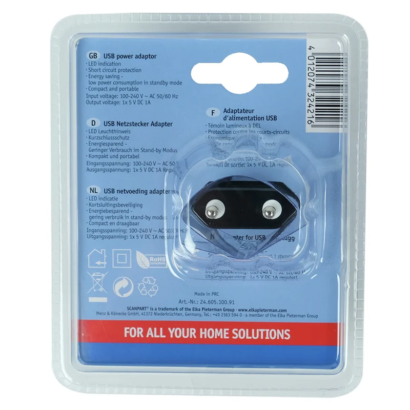 SCANPART - Adaptateur secteur USB 1xUSB 5V-1A noir