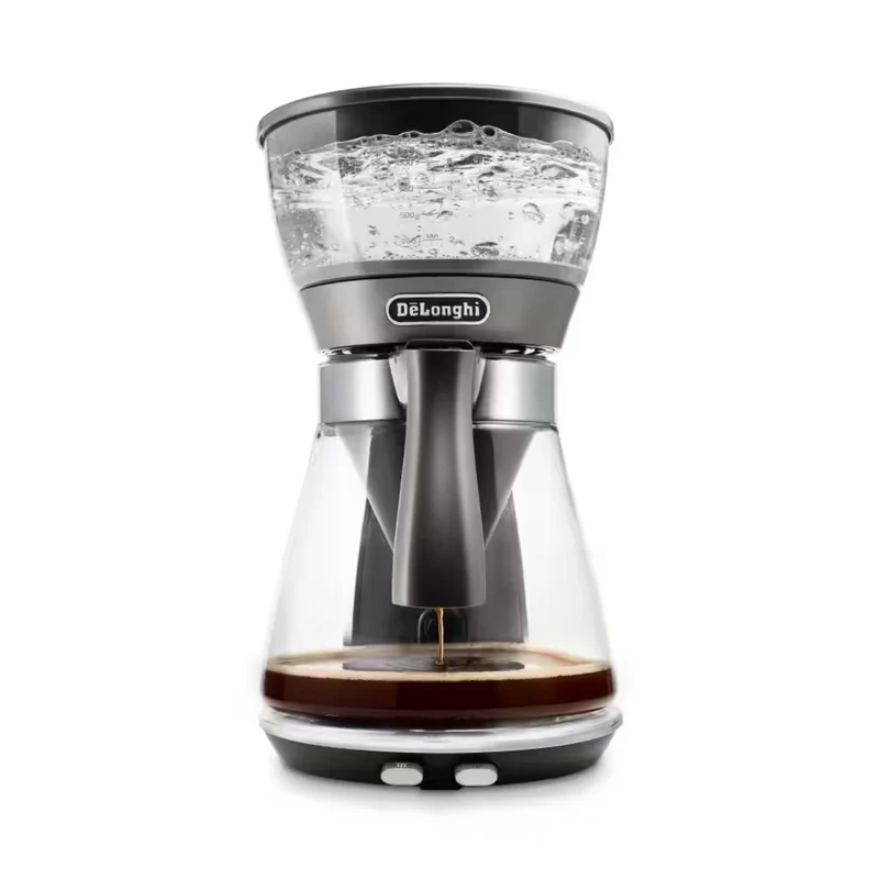 3-in-1 Specialty Brewer with certified SCA Golden Cup drip coffee, Over Ice and Pour Over brewing methods, in glass