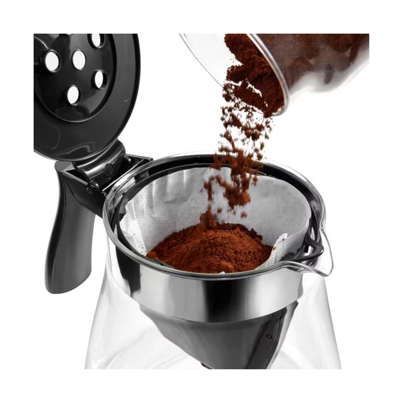 3-in-1 Specialty Brewer with certified SCA Golden Cup drip coffee, Over Ice and Pour Over brewing methods, in glass