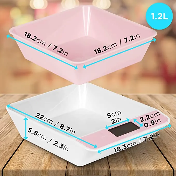 Duronic KS100 PK Balance de cuisine rose | Capacité de 5 kg | Bol de 1,2L inclus | Large écran rétroéclairé | Fonction d’ajout de poids | 4 capteurs précis | Idéale pour la pâtisserie ou comme balance postale