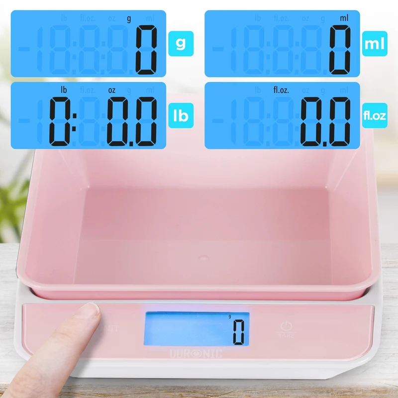 Duronic KS100 PK Balance de cuisine rose | Capacité de 5 kg | Bol de 1,2L inclus | Large écran rétroéclairé | Fonction d’ajout de poids | 4 capteurs précis | Idéale pour la pâtisserie ou comme balance postale