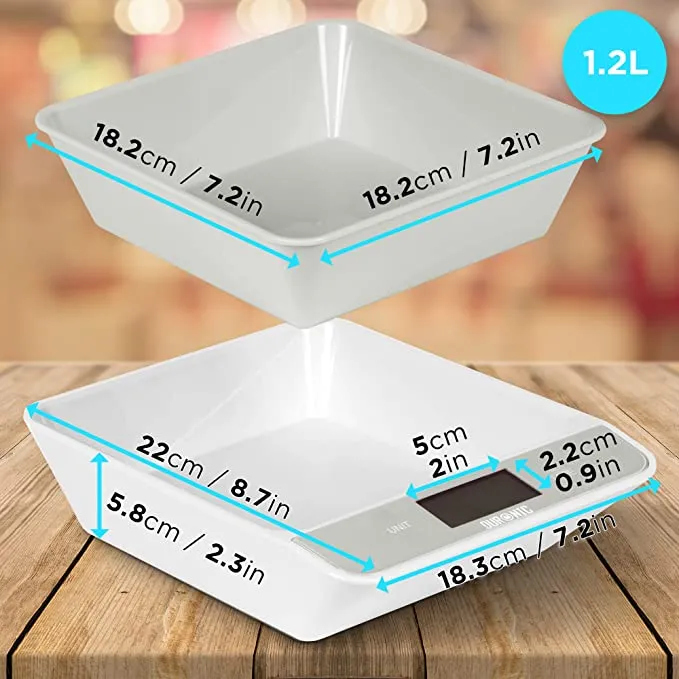 Duronic KS100 GY Balance de cuisine grise | Capacité de 5 kg | Bol de 1,2L inclus | Large écran rétroéclairé | Fonction d’ajout de poids | 4 capteurs précis | Idéale pour la pâtisserie ou comme balance postale