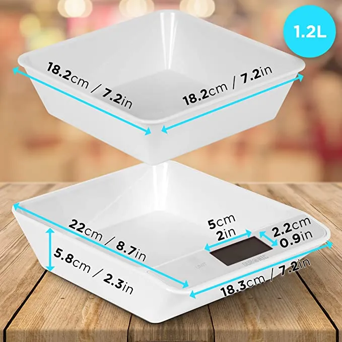 Duronic KS100 WH Balance de cuisine blanche | Capacité de 5 kg | Bol de 1,2L inclus | Large écran rétroéclairé | Fonction d’ajout de poids | 4 capteurs précis | Idéale pour la pâtisserie ou comme balance postale
