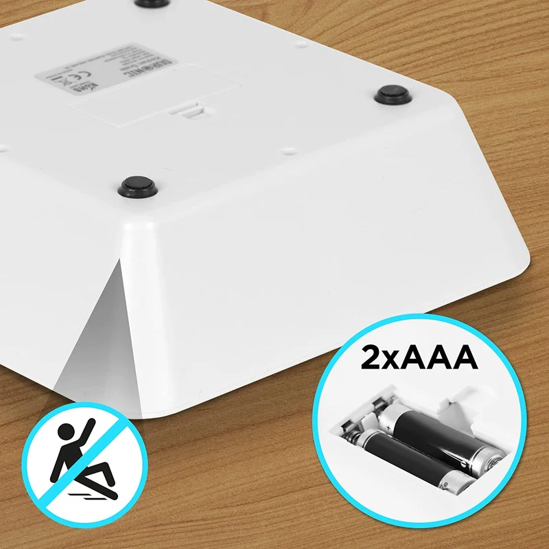 Duronic KS100 WH Balance de cuisine blanche | Capacité de 5 kg | Bol de 1,2L inclus | Large écran rétroéclairé | Fonction d’ajout de poids | 4 capteurs précis | Idéale pour la pâtisserie ou comme balance postale