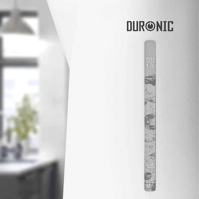 Duronic EK17 WE Bouilloire électrique de 2200W | Design moderne | 1,7 L | Chauffe rapidement | Blanc | Base à 360° | Arrêt automatique | Couvercle rabattable
