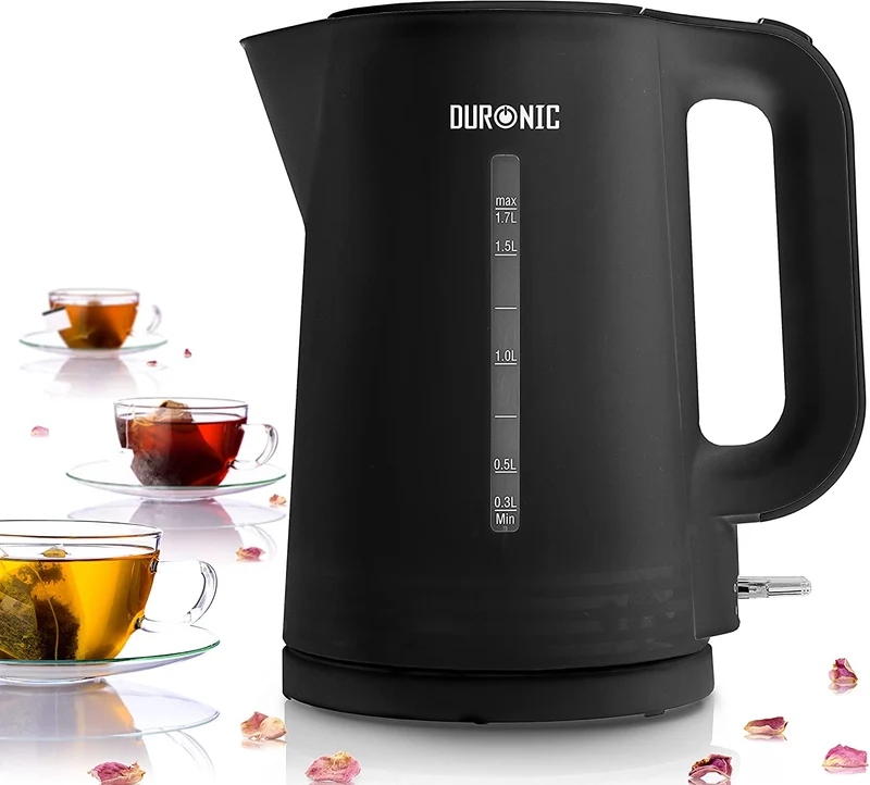 Duronic EK17 BK Bouilloire électrique de 2200W | Design moderne | 1,7 L | Chauffe rapidement | Noir | Base à 360° | Arrêt automatique | Couvercle rabattable