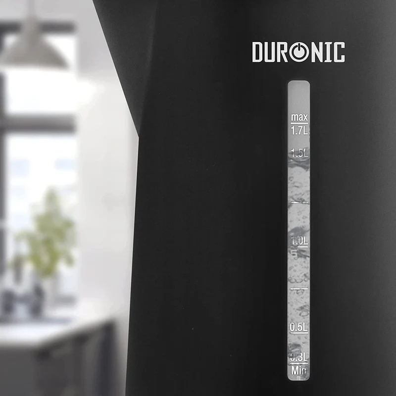 Duronic EK17 BK Bouilloire électrique de 2200W | Design moderne | 1,7 L | Chauffe rapidement | Noir | Base à 360° | Arrêt automatique | Couvercle rabattable