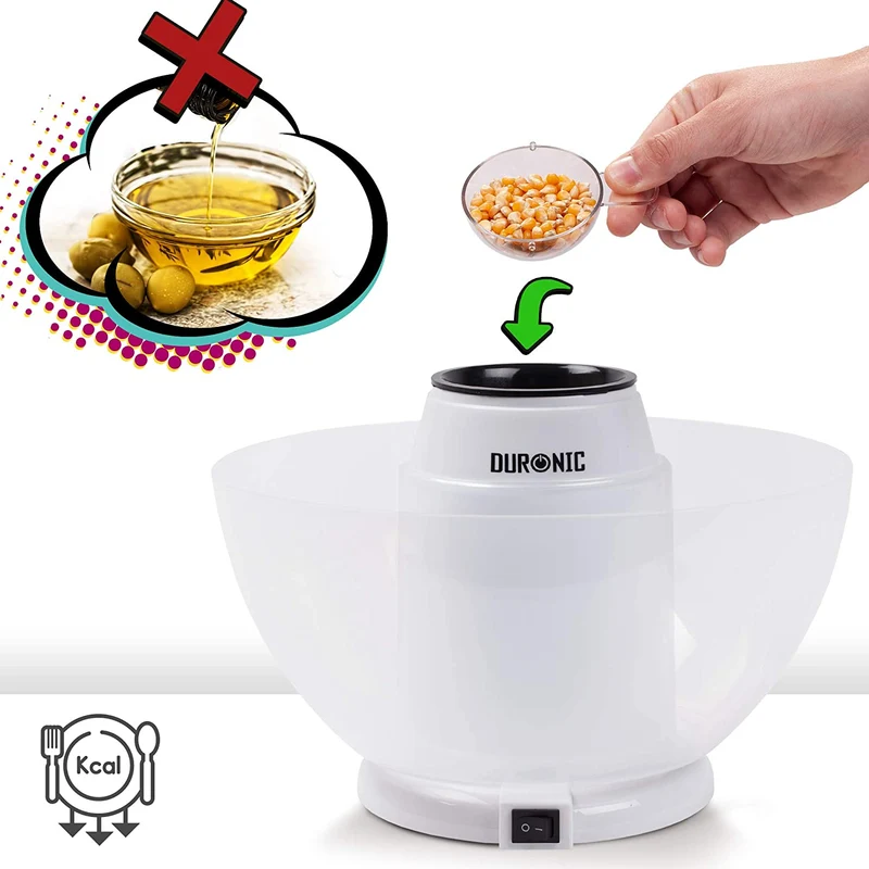 Duronic POP50 WE Machine à Pop corn 1200W Appareil pour Popcorn Maïs soufflé facile sans huile Bol Démontable sans BPA 50 à 60 g en 3 Minutes Cuisson électrique à air chaud Faible en calories