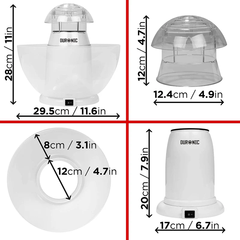 Duronic POP50 WE Machine à Pop corn 1200W Appareil pour Popcorn Maïs soufflé facile sans huile Bol Démontable sans BPA 50 à 60 g en 3 Minutes Cuisson électrique à air chaud Faible en calories