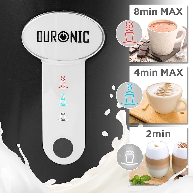 Duronic MF500 BK Mousseur à Lait électrique automatique 500W | Pour café, cappuccino, latte, chocolat chaud, thé matcha | Mousse chaude ou froide et lait chaud | Capacité 500 ml | Qualité Barista Pro