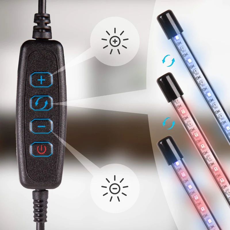 Duronic GLC36 Lampe de croissance horticole triple à pince 60W | Ampoules LED | 3 modes : bleu, rouge, mixte | Intensité ajustable | Prise USB | Lumière de culture pour plante fruit légume fleur herbe