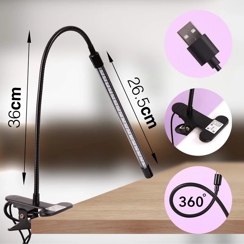 Duronic GLC12 Lampe de croissance horticole à pince 20W | Ampoules LED | 3 modes : bleu, rouge, mixte | Intensité ajustable | Prise USB | Lumière de culture pour plante fruit légume fleur herbe
