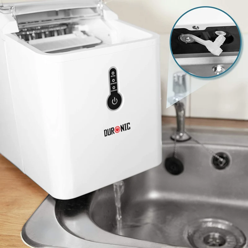 Duronic ICM120 WE Machine à glaçons automatique 120W | 9 cubes en 7 à 9 minutes | Panier de 600g et pelle à glace | Réservoir de 1,5 litre | Glace pour boissons fraiches cocktails fêtes