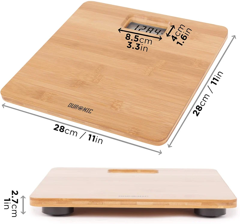 Duronic BS503 Balance Corporelle / Pèse Personne | Capacité élevée de 180 kg | Ecran LCD lisible | Planche écoresponsable en Bambou brun | Mesure en kilogrammes | Automatique | Surveillez votre poids