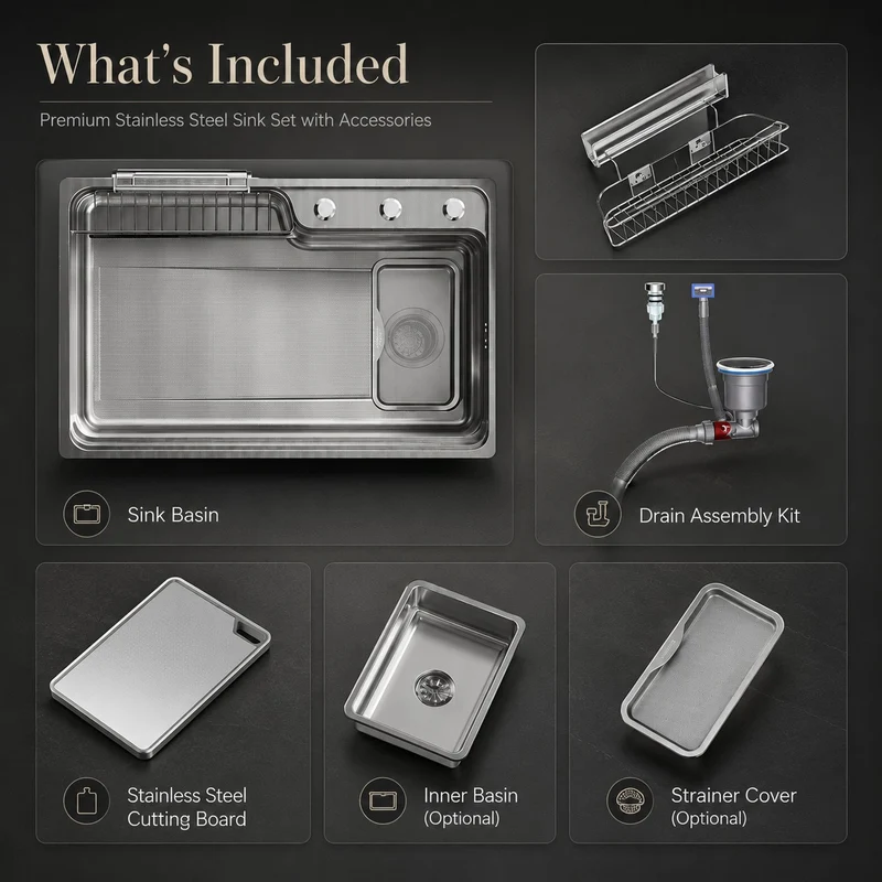 Kyoto Japanese Stainless Steel Workstation Kitchen Sink
