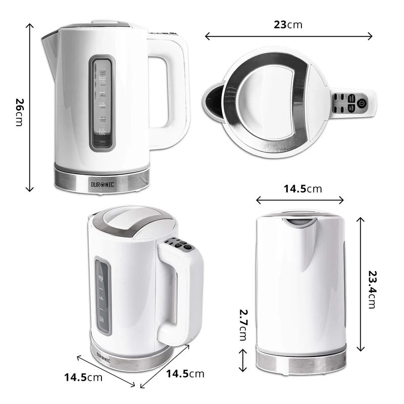 Duronic EK30 WE Bouilloire électrique 1,5L de 3000W Choix de la température 40° 60° 80° 100° Maintien au chaud Chauffe rapidement Thé café soluble chocolat chaud