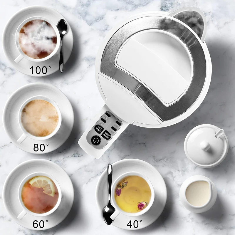 Duronic EK30 WE Bouilloire électrique 1,5L de 3000W Choix de la température 40° 60° 80° 100° Maintien au chaud Chauffe rapidement Thé café soluble chocolat chaud