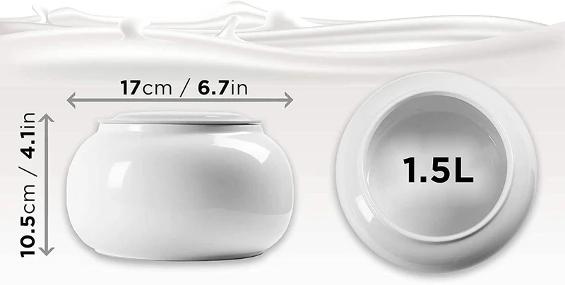 Duronic P1YM1 Large pot en céramique de 1500 ml compatible avec yaourtière YM1 et YM2 de Duronic