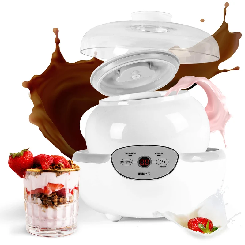 Duronic YM1 Yaourtière électrique programmable 1 pot de 1500 ml Machine à yaourt avec Thermostat et Pot de 1.5 L en Céramique Préparer des yaourts et desserts faits-maison