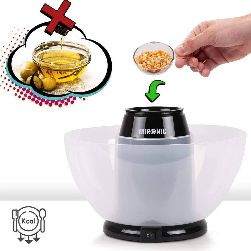 Duronic POP50 BK Machine à Pop corn 1200W Appareil pour Popcorn Maïs soufflé facile sans huile Bol Démontable sans BPA 50 à 60 g en 3 Minutes Cuisson électrique à air chaud Faible en calories