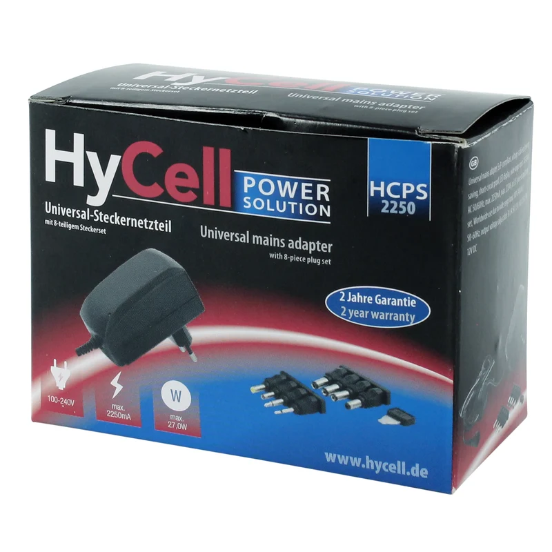 HYCELL - alimentation universelle 27W + 8 embouts et USB-A(F) - HCPS2250