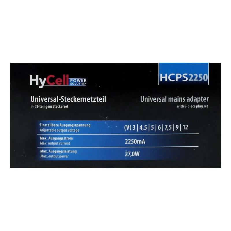 HYCELL - alimentation universelle 27W + 8 embouts et USB-A(F) - HCPS2250
