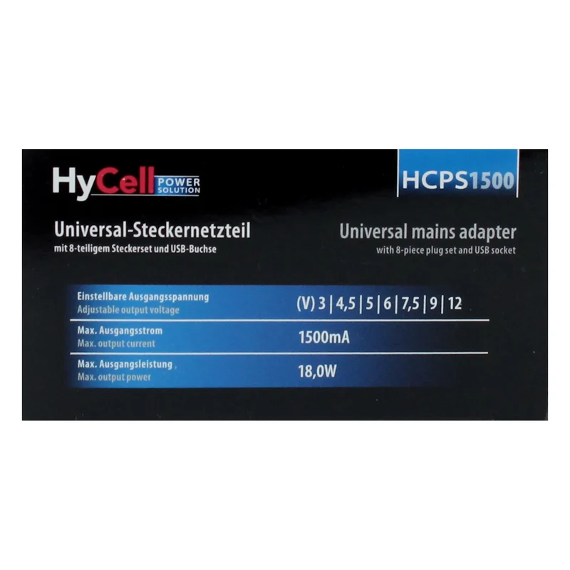 HYCELL - alimentation universelle 18W + 8 embouts et USB-A(F) - HCPS1500