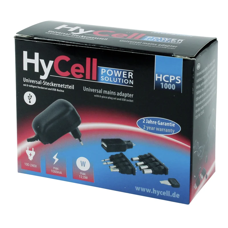 HYCELL - alimentation universelle 12W + 8 embouts et USB-A(F) - HCPS1000