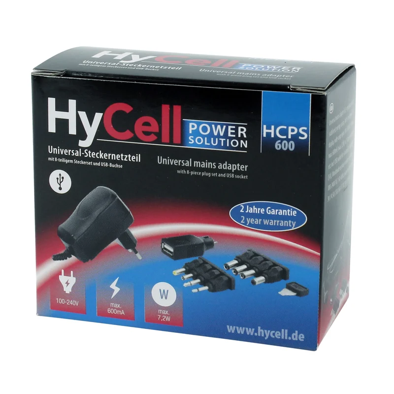 HYCELL - alimentation universelle 7,2W + 8 embouts et USB-A(F) - HCPS600