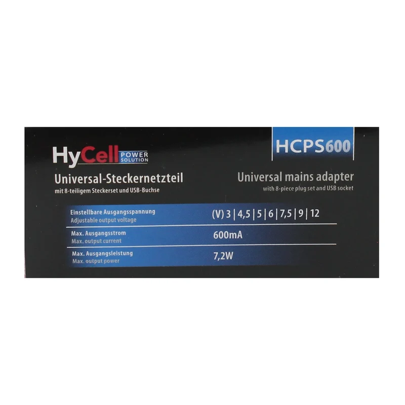 HYCELL - alimentation universelle 7,2W + 8 embouts et USB-A(F) - HCPS600