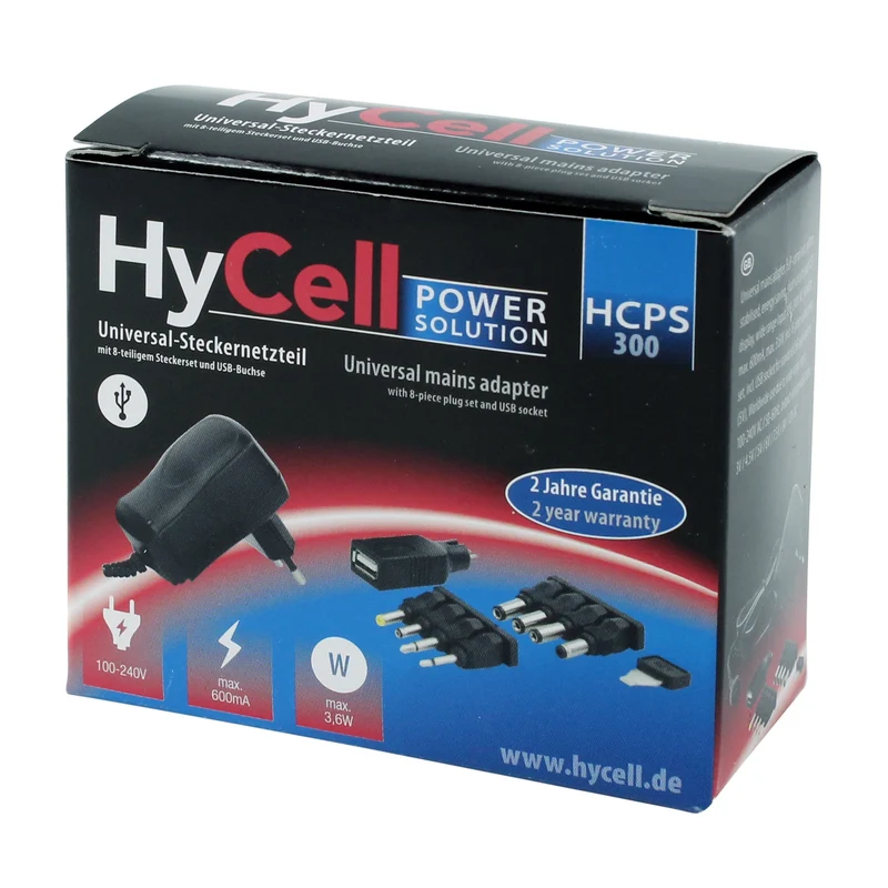 HYCELL - alimentation universelle 3,6W + 8 embouts et USB-A(F) - HCPS300
