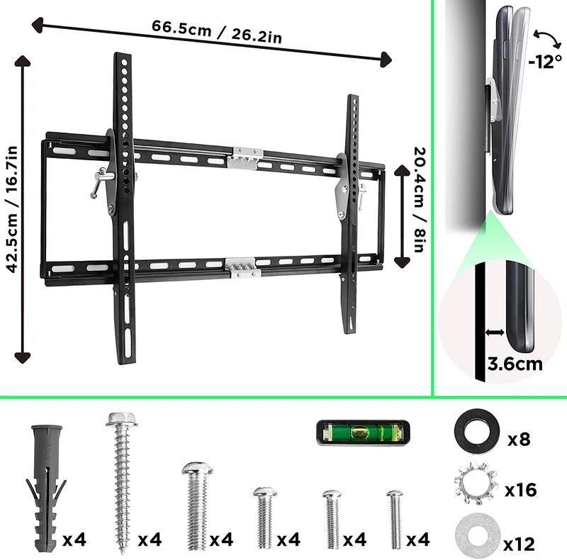 Duronic TVB777 Support Mural inclinable pour écran de télévision de 33 à 60 Pouces / 57 à 153 cm - VESA 600 x 400