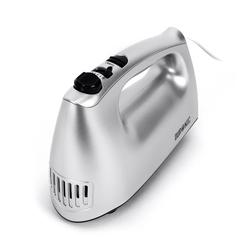 Duronic HM4 SR Batteur électrique cuisine à main 400W | 5 vitesses avec fonction Turbo | Compartiment de rangement | 2 batteurs 2 crochets à pétrir et 1 fouet | Argenté