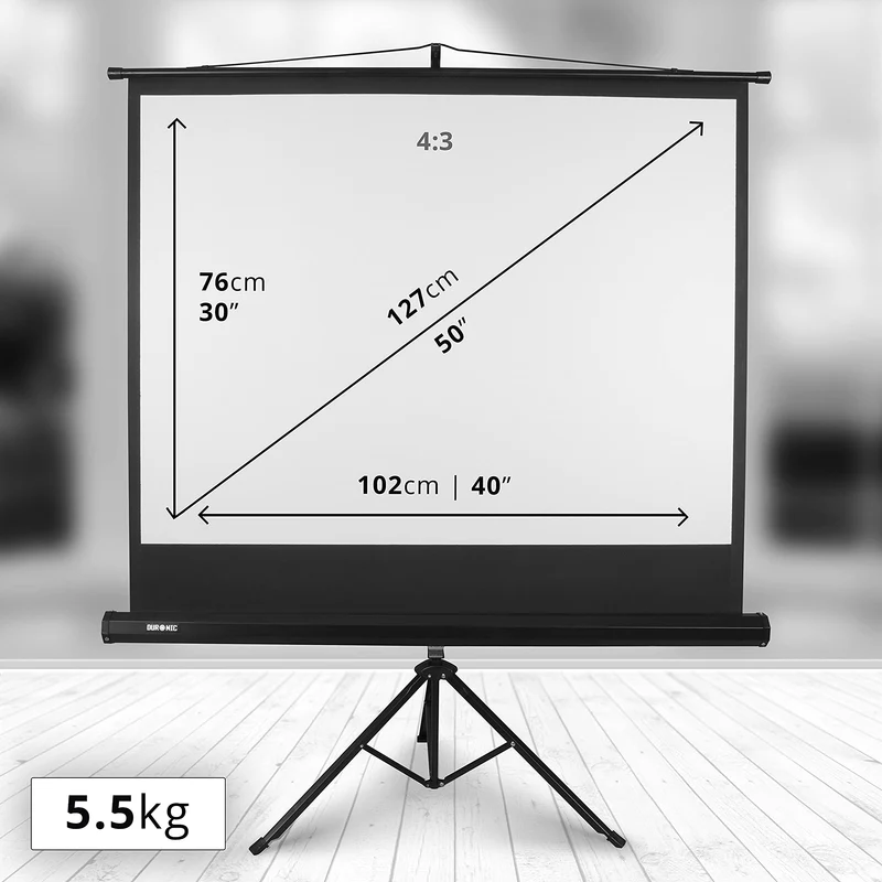 Duronic TPS50 /43 Ecran de Projection sur trépied 50 Pouces 4:3/102 x 76 cm - 4K Full HD 3D