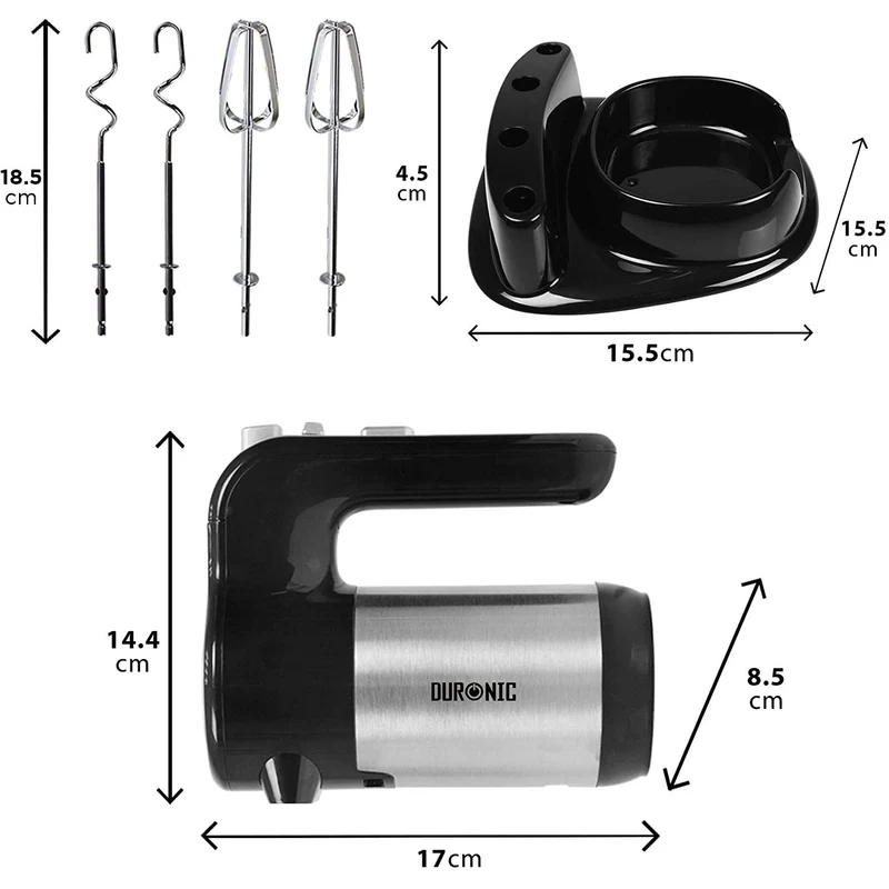 Duronic HM3 Batteur électrique de 300W avec socle de rangement 2 Batteurs et 2 Crochets à pétrir Idéal pour battre des œufs en neige et préparer de la crème des génoises des gâteaux