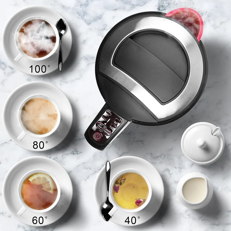 Duronic EK30 BK Bouilloire électrique 1,5L de 3000W Choix de la température 40° 60° 80° 100° Maintien au chaud Chauffe rapidement Thé café soluble chocolat chaud