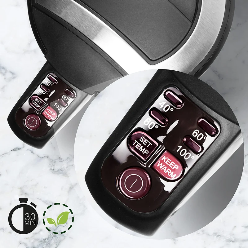 Duronic EK30 BK Bouilloire électrique 1,5L de 3000W Choix de la température 40° 60° 80° 100° Maintien au chaud Chauffe rapidement Thé café soluble chocolat chaud