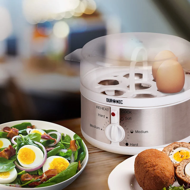 Duronic EB35 WE Cuiseur à oeufs De 1 à 7 oeufs Thermostat et minuteur pour obtenir oeufs durs ou mollets ou à la coque avec fonction dédiée pour préparer deux types de cuisson