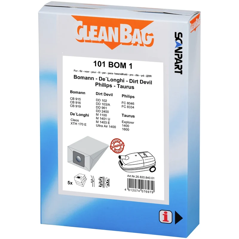 CLEANBAG - sac d’aspirateur en papier (boîte) B23/24/26 5 pièces. - 101BOM1