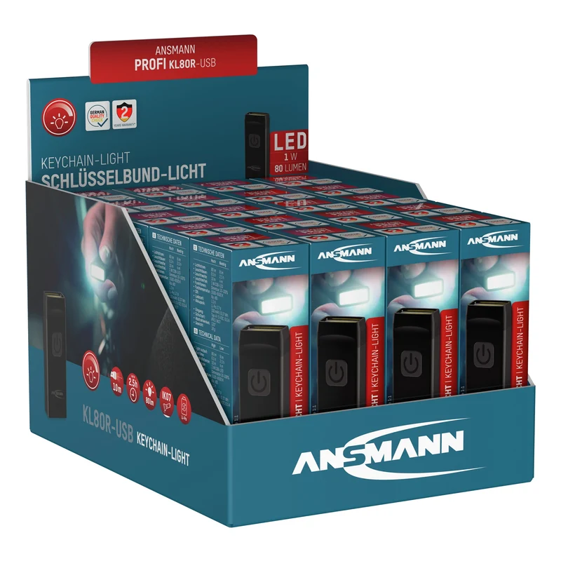 ANSMANN - Porte-clés LED 80Lm, présentoir de 20 pièces - KL80R