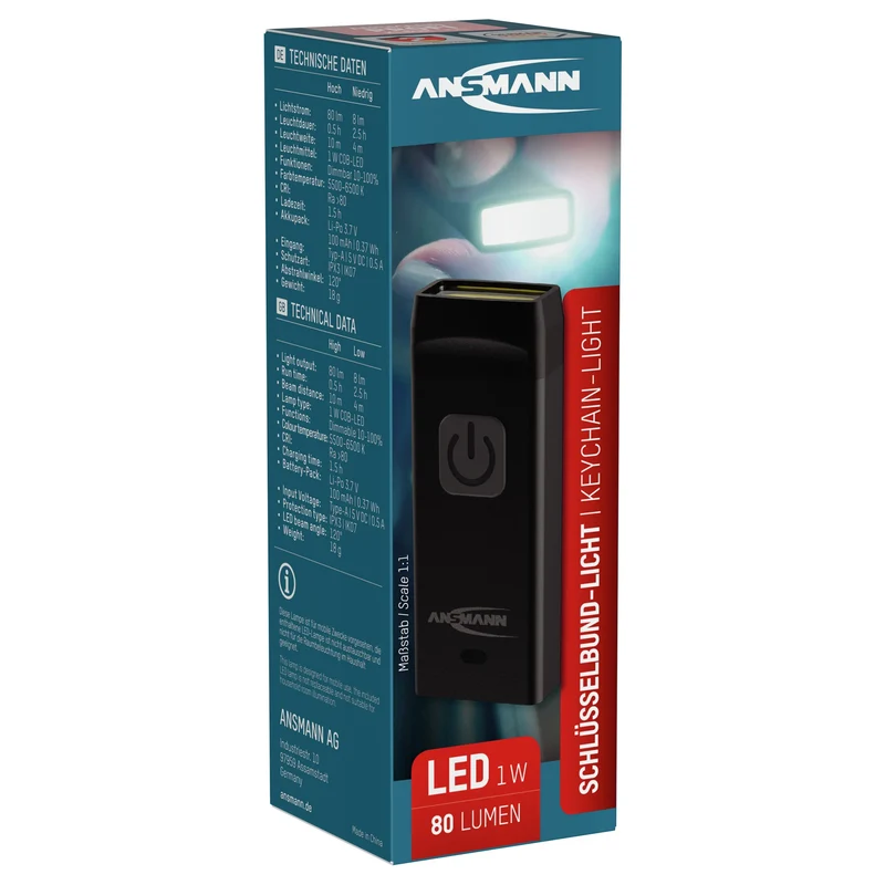 ANSMANN - Porte-clés LED 80Lm, présentoir de 20 pièces - KL80R