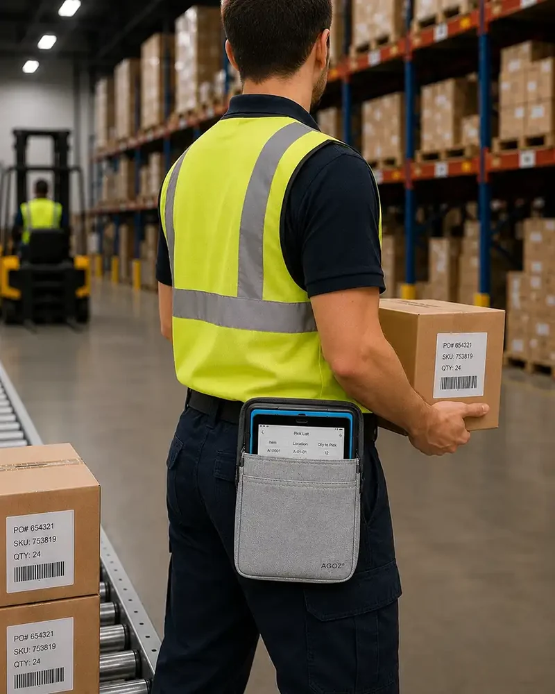 Étui de transport robuste pour tablette avec ceinture de taille pour entrepôt, commerce de détail et soins de santé