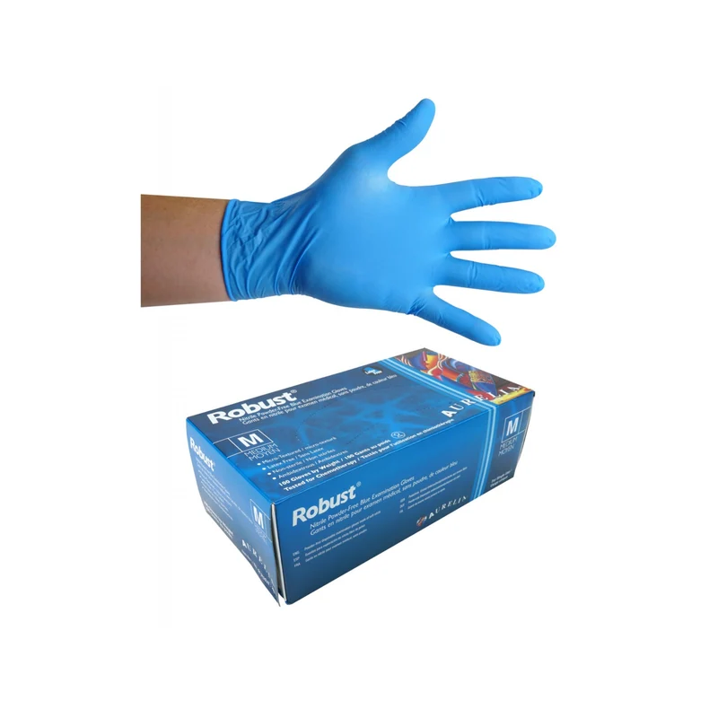Gants jetables en nitrile - médium - 5 mm - sans poudre - micro-texturés - Robust - bleu - Aurelia 93897 - boîte de 100