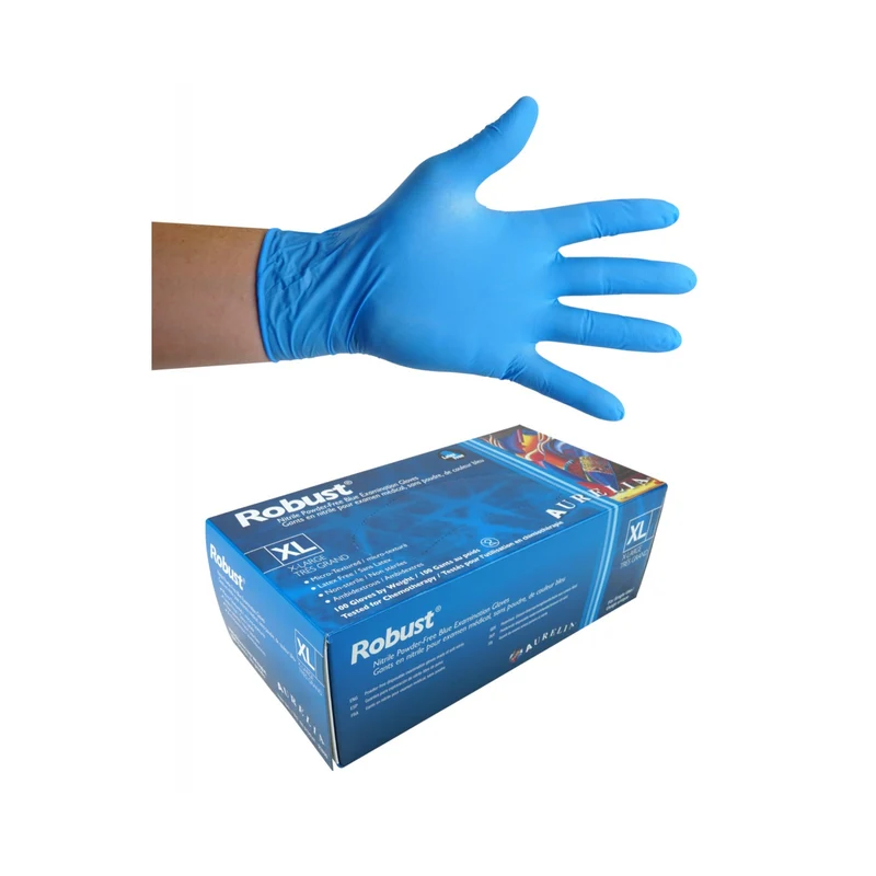 Gants jetables en nitrile - extra-large - 5 mm - sans poudre - micro-texturés - Robust - bleu - Aurelia 93899 - boîte de 100
