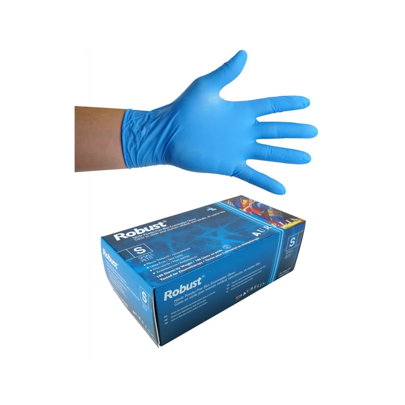 Gants jetables en nitrile - petit - 5 mm - sans poudre - micro-texturés - Robust - bleu - Aurelia 93896 - boîte de 100