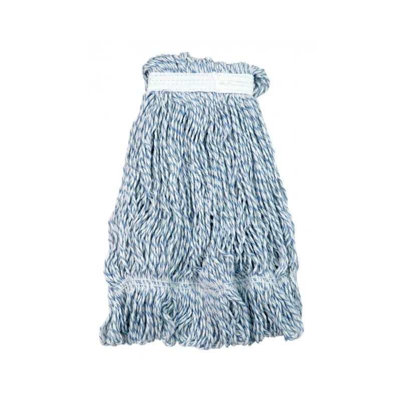 Tête de vadrouille de rechange - large (454 g / 16 oz) - pour cirer - à bandes étroites et brins fins - blanche et bleue