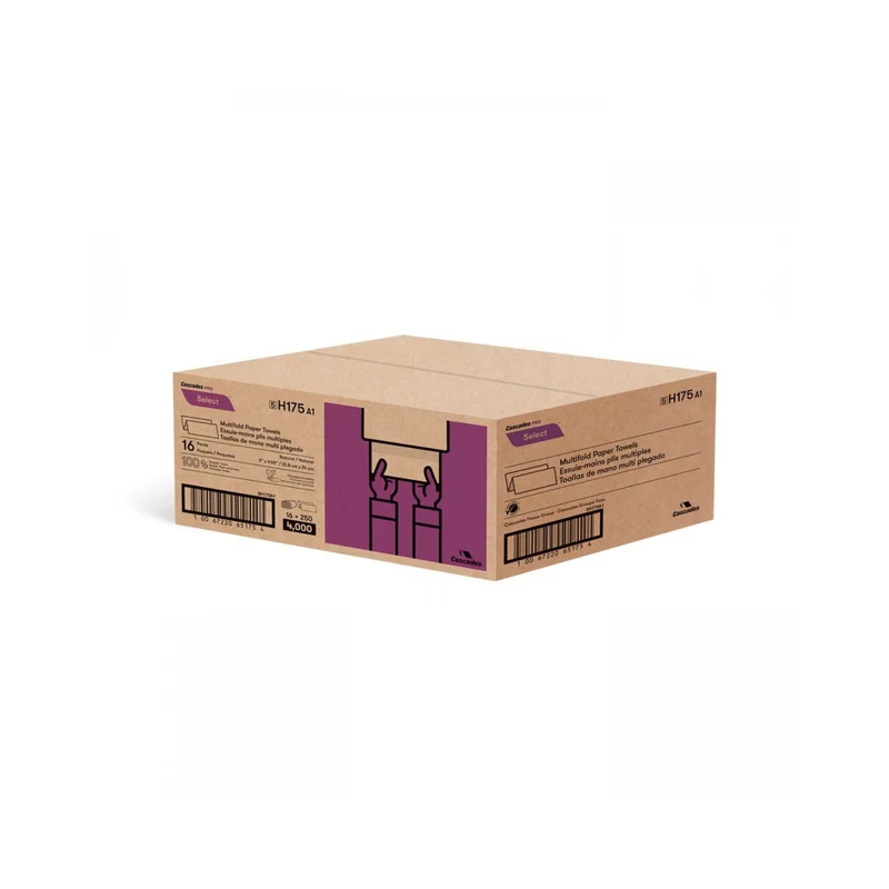 Papier essuie-mains - plis multiples - 9" x 9,45" (22,9 cm x 24 cm) - boîte de 16 paquets de 250 feuilles - brun - Cascades Pro H175