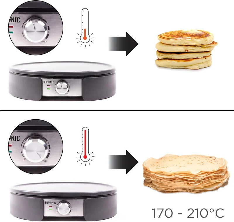 Duronic PM152 Crêpière électrique de 1500W 37 cm Plaque de cuisson antiadhésive et démontable Accessoires inclus Température ajustable Crêpes sucrées galettes salées et omelettes